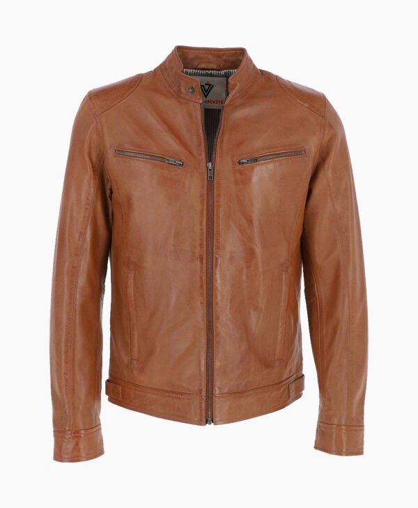 Men's Leather Biker Jacket Tan Garland