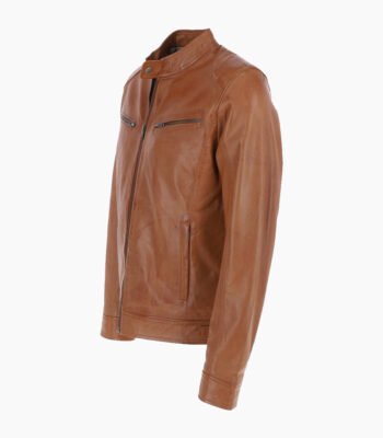 Men's Leather Biker Jacket Tan Garland