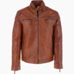 Men's Leather Biker Jacket Tan Tacoma