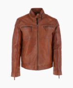 Men's Leather Biker Jacket Tan Tacoma