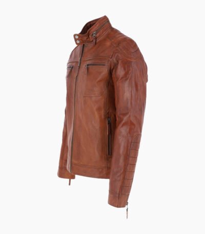 Men's Leather Biker Jacket Tan Tacoma