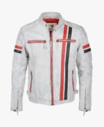 Men's Leather Biker Jacket White Fremont