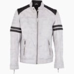 Men's Leather Biker Jacket White Richmond