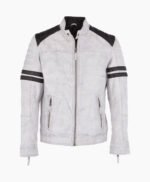 Men's Leather Biker Jacket White Richmond