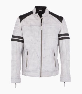 Men's Leather Biker Jacket White Richmond
