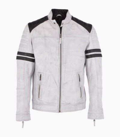 Men's Leather Biker Jacket White Richmond
