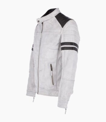 Men's Leather Biker Jacket White Richmond