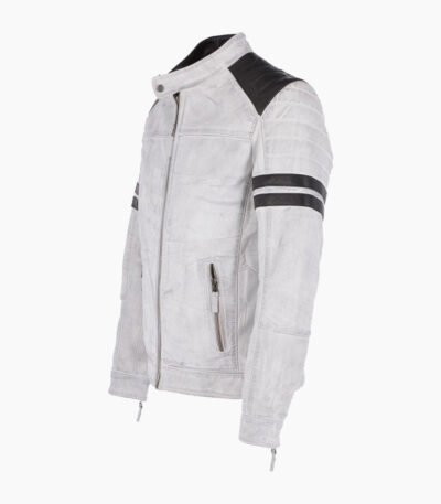 Men's Leather Biker Jacket White Richmond