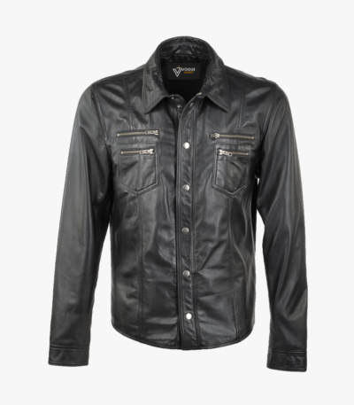 Men's Leather Shirt Jacket Black Rochester