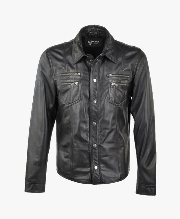 Men's Leather Shirt Jacket Black Rochester