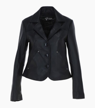 Womens Leather Blazer Jacket Black Alameda