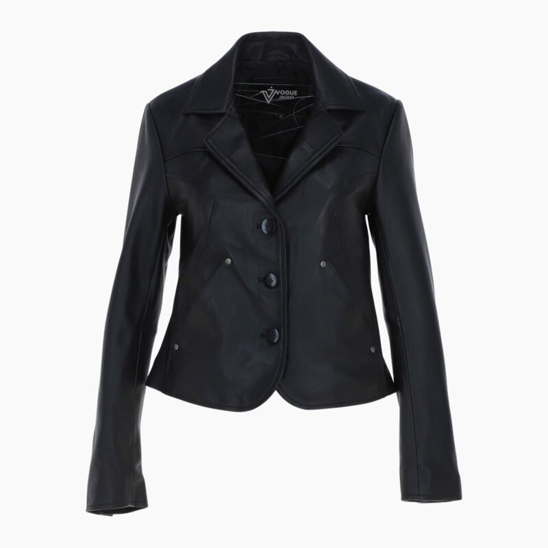 Womens Leather Blazer Jacket Black Alameda