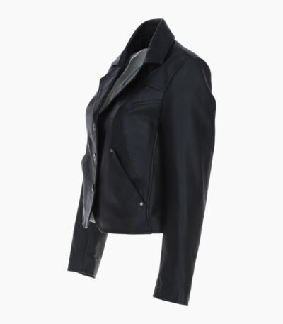 Womens Leather Blazer Jacket Black Alameda