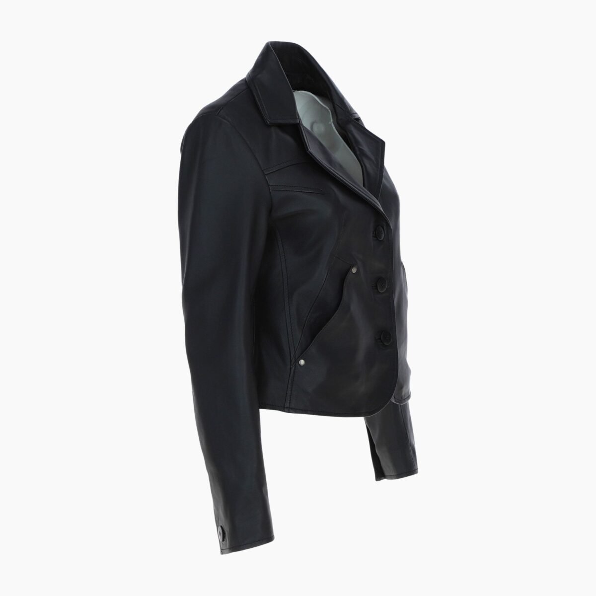 Womens Leather Blazer Jacket Black Alameda