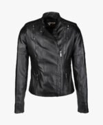 Women's Leather Biker Jacket Black Rogers