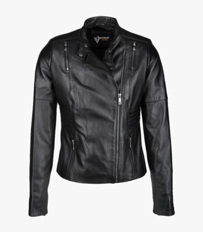 Women's Leather Biker Jacket Black Rogers