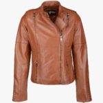 Women's Leather Biker Jacket Tan Rogers
