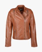 Women's Leather Biker Jacket Tan Rogers