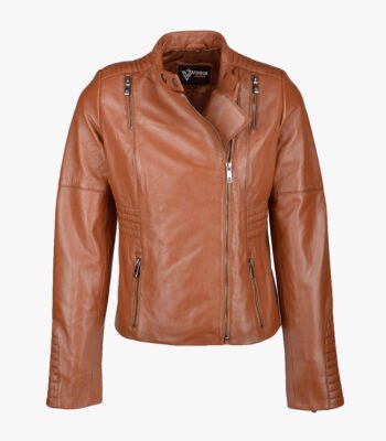 Women's Leather Biker Jacket Tan Rogers