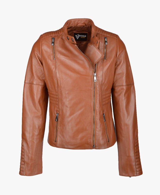 Women's Leather Biker Jacket Tan Rogers