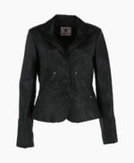 Women's Leather Blazer Jacket Black Alameda