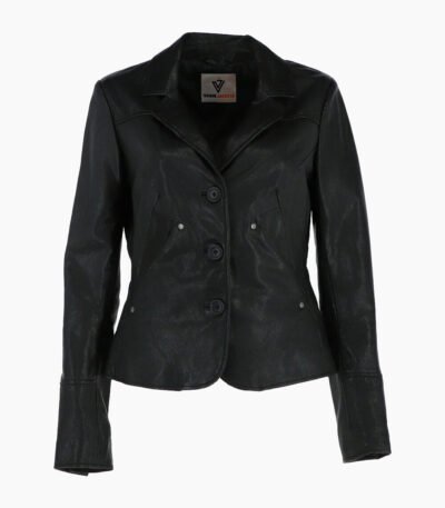 Women's Leather Blazer Jacket Black Alameda