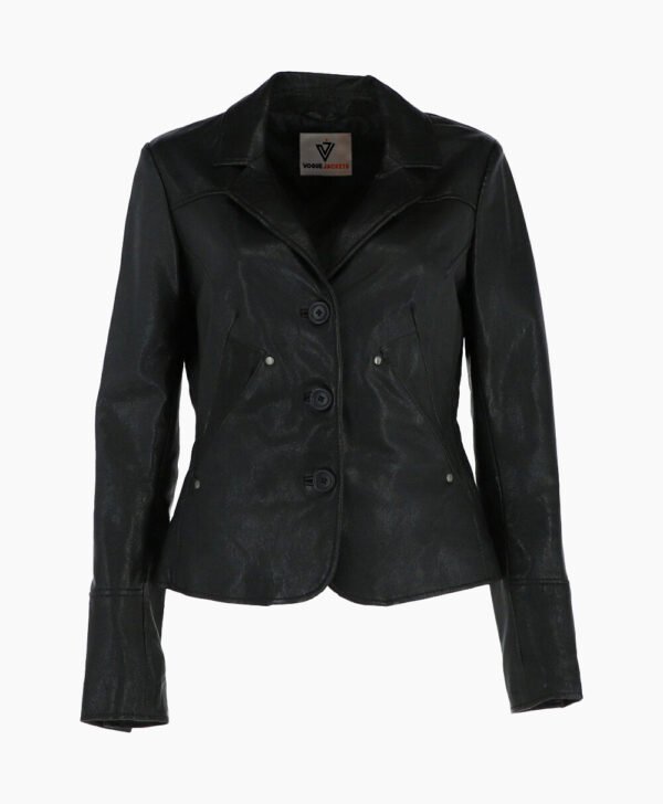 Women's Leather Blazer Jacket Black Alameda