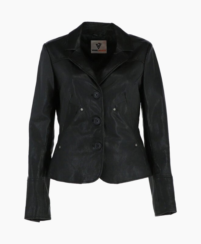 Women's Leather Blazer Jacket Black Alameda