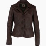 Women's Leather Blazer Jacket Brown Alameda