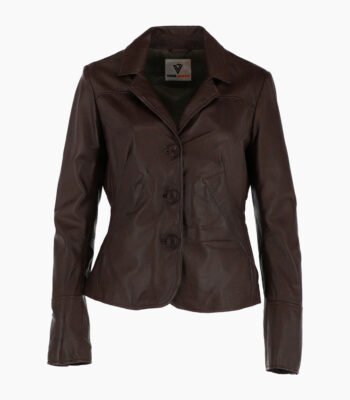 Women's Leather Blazer Jacket Brown Alameda