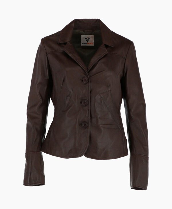 Women's Leather Blazer Jacket Brown Alameda