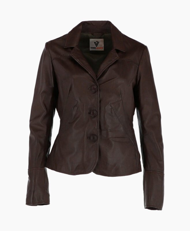 Women's Leather Blazer Jacket Brown Alameda