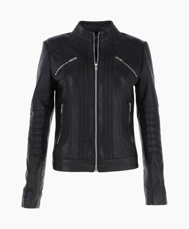 Women's Leather Biker Jacket Black Arcadia
