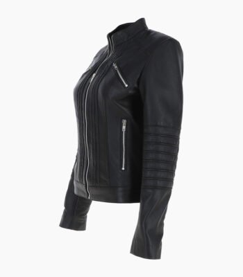 Women's Leather Biker Jacket Black Arcadia