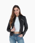 Women's Leather Biker Jacket Black Arcadia