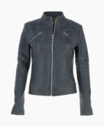 Women's Leather Biker Jacket Gray Arcadia
