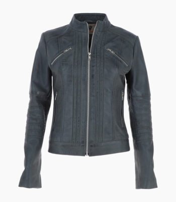 Women's Leather Biker Jacket Gray Arcadia