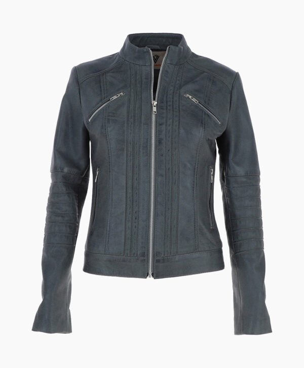 Women's Leather Biker Jacket Gray Arcadia