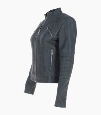 Women's Leather Biker Jacket Gray Arcadia