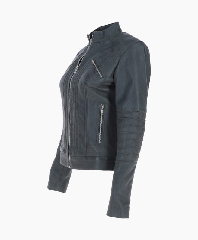 Women's Leather Biker Jacket Gray Arcadia