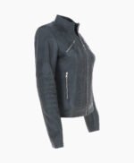 Women's Leather Biker Jacket Gray Arcadia