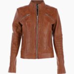 Women's Leather Biker Jacket Tan Arcadia