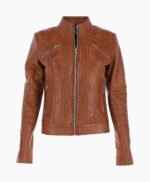 Women's Leather Biker Jacket Tan Arcadia
