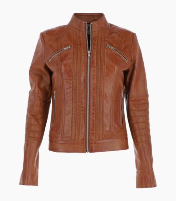 Women's Leather Biker Jacket Tan Arcadia