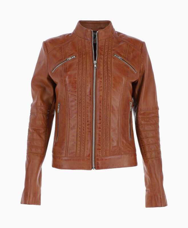 Women's Leather Biker Jacket Tan Arcadia