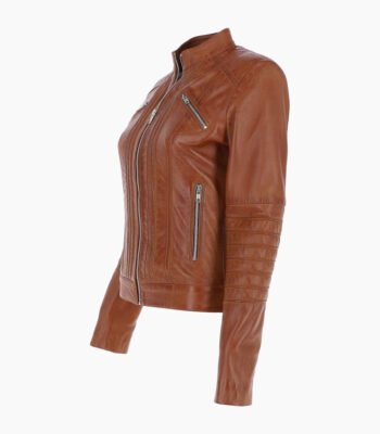 Women's Leather Biker Jacket Tan Arcadia
