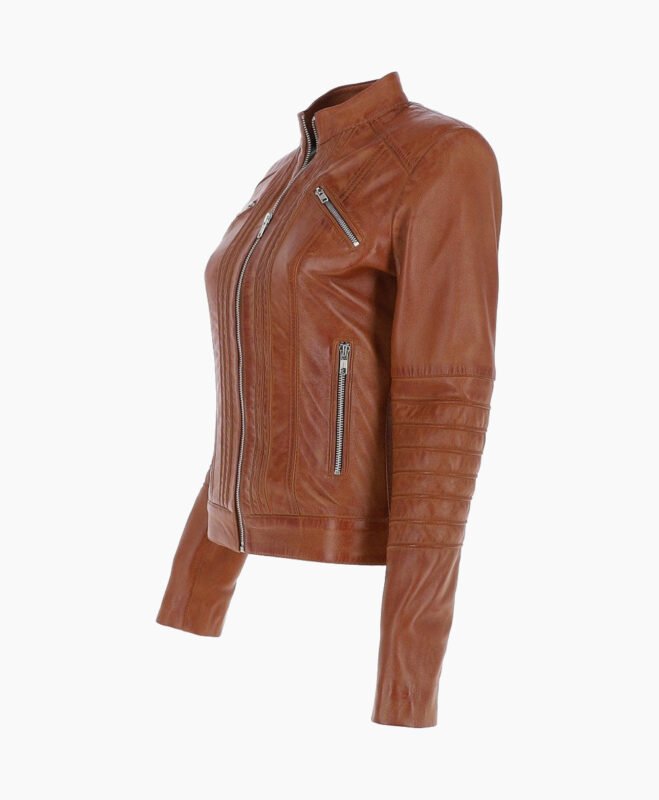 Women's Leather Biker Jacket Tan Arcadia
