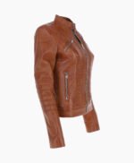 Women's Leather Biker Jacket Tan Arcadia