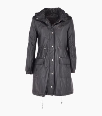 Women's Leather Coat Black Belmont