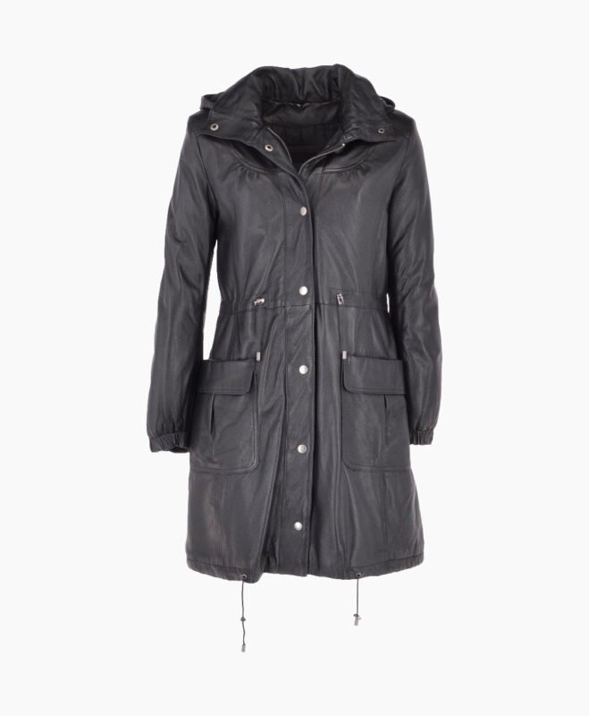Women's Leather Coat Black Belmont